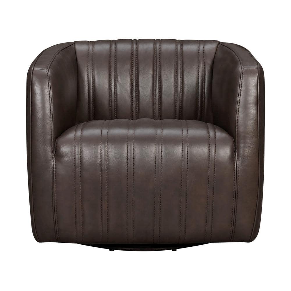 Armen Living Aries 17" Modern Leather Swivel Barrel Chair in Espresso