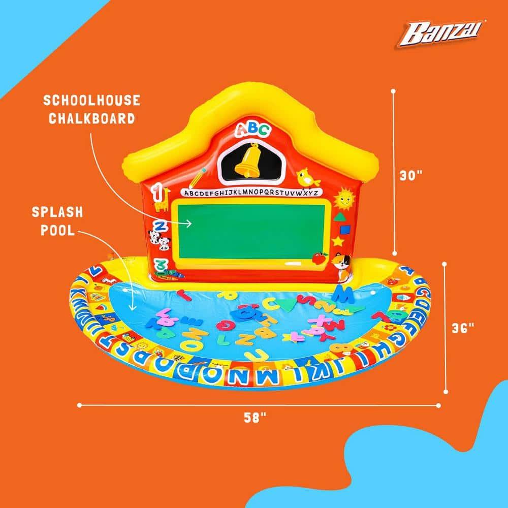 Banzai Jr School Splash Inflatable Educational Learning Schoolhouse Water Play Mat with 39 Letters, Numbers, and Shapes for Ages 3+
