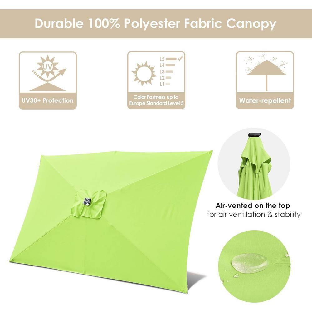 10x6.5 ft Outdoor Rectangle Solar Powered LED Patio Umbrella with Crank Tilt for Garden Backyard Table Market Pool, Lime