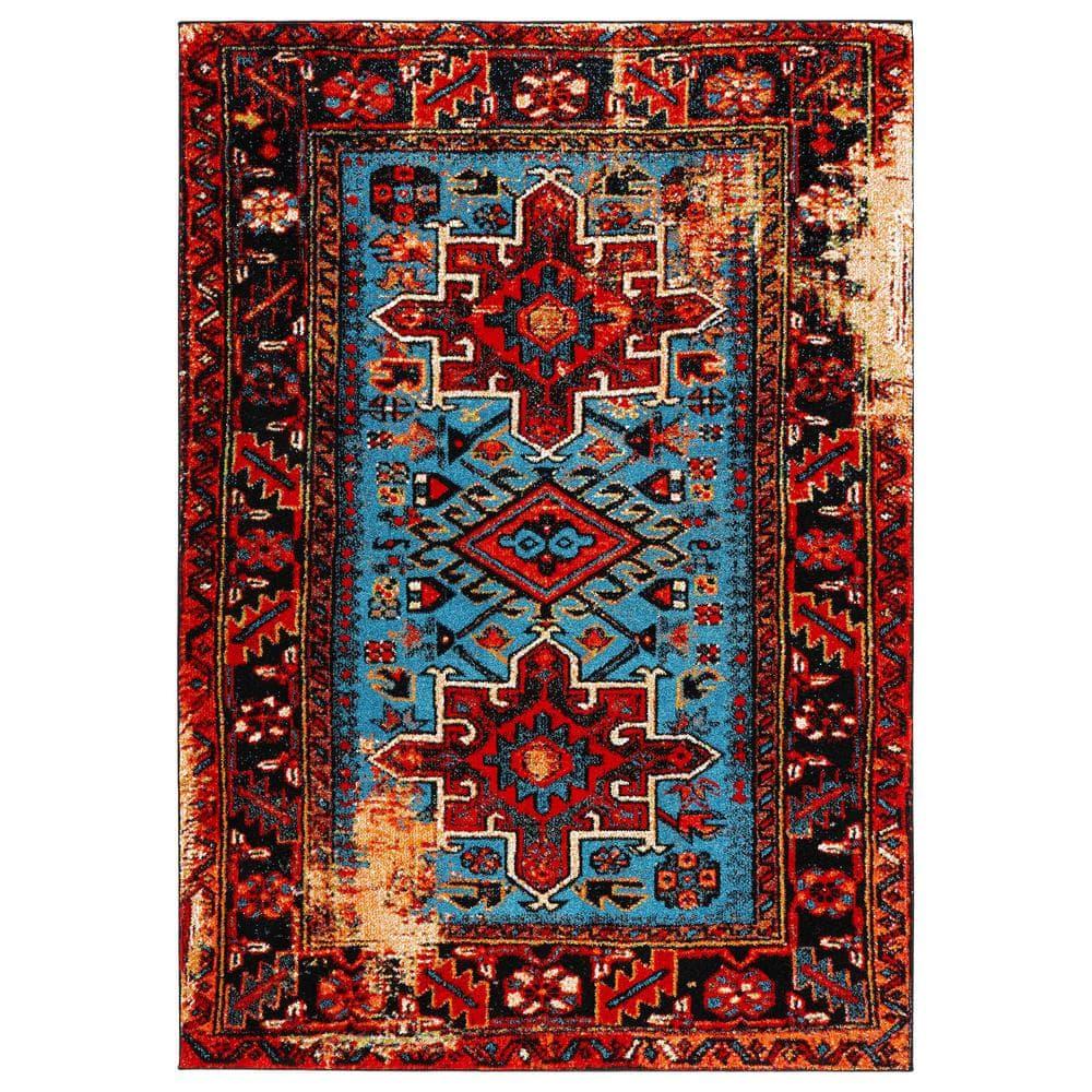 Vintage Hamadan VTH211 Power Loomed Indoor Area Rug - Red/Light Blue - 5'3"x7'6" - Safavieh