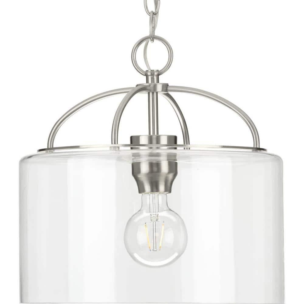 Progress Lighting Leyden 1-Light Brushed Nickel Farmhouse Pendant with Clear Glass Shade