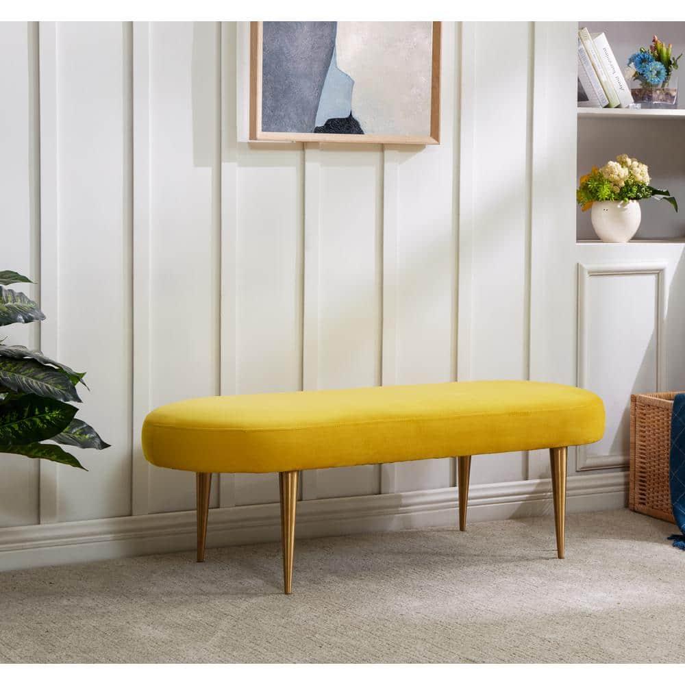 SAFAVIEH Couture Corinne Oval Solid Velvet Contemporary Bench, Marigold
