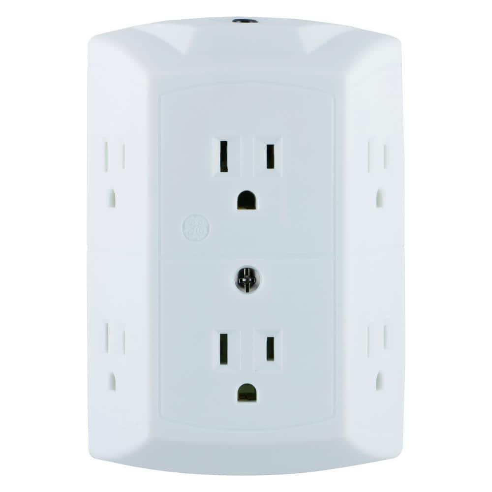 GE 6-Outlet Wall Adapter, Reset Button, Wide Spaced Outlets, 56575