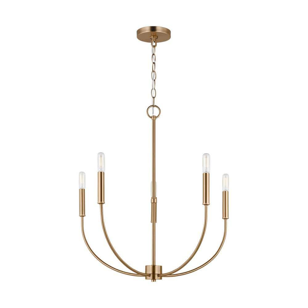 Elegant Satin Brass 5-Light Chandelier with Clear Silver Accents