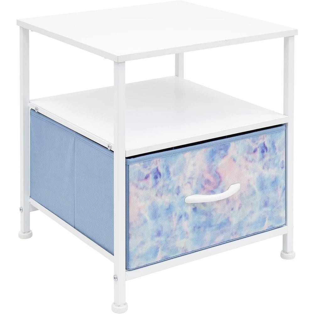 Sorbus 1 Drawer and Shelves Nightstand with Steel Frame, Wood Top & Fabric Bins in Tie Dye & Reviews | Wayfair