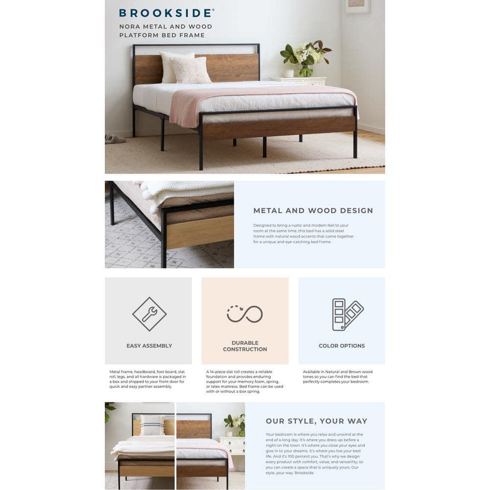 King Nora Metal and Wood Platform Bed Frame Brown - Brookside Home: Sturdy, No Box Spring Needed