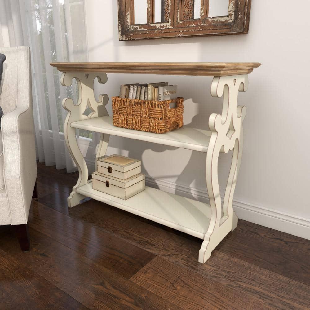 Farmhouse Wood Console Table Off White - Olivia & May: 2-Shelf Design, Tall Profile