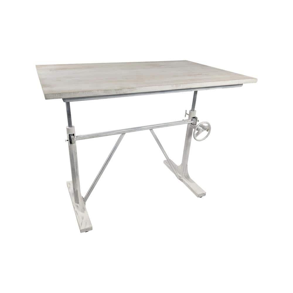 Carolina Living Brio Sit Or Stand Adjustable Desk Whitewash: Mango Wood Surface, Iron Frame, No Storage