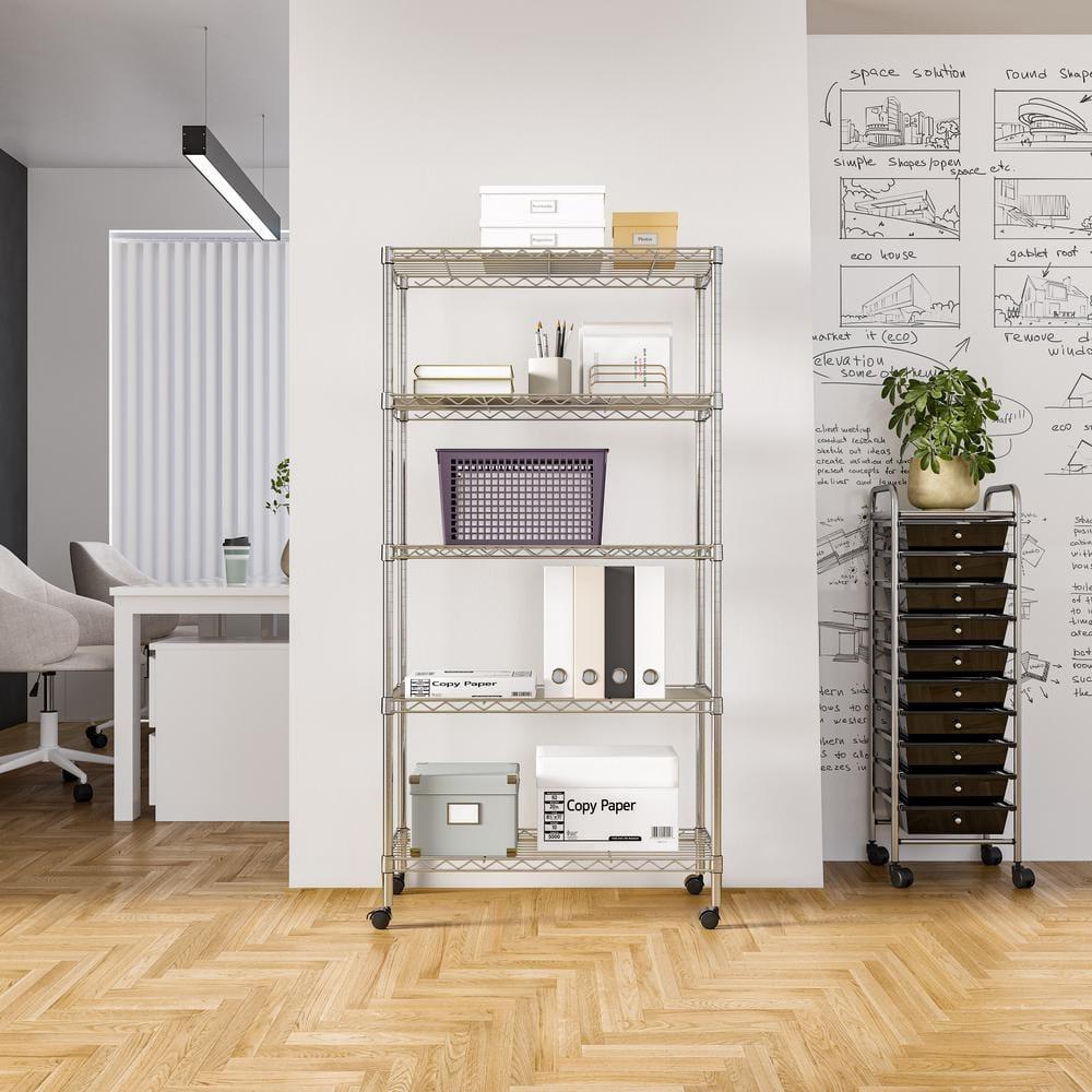 Seville Classics 5-Tier Steel Wire Shelving with Wheels, 30" W x 14" D x 60" H, Chrome Plated