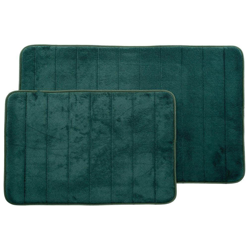 Lavish Home Bathroom Rugs - 2-Piece Memory Foam Bath Mats with Microfiber Top - Non-Slip Absorbent Rugs for Shower, Laundry, or Kitchen (Black)