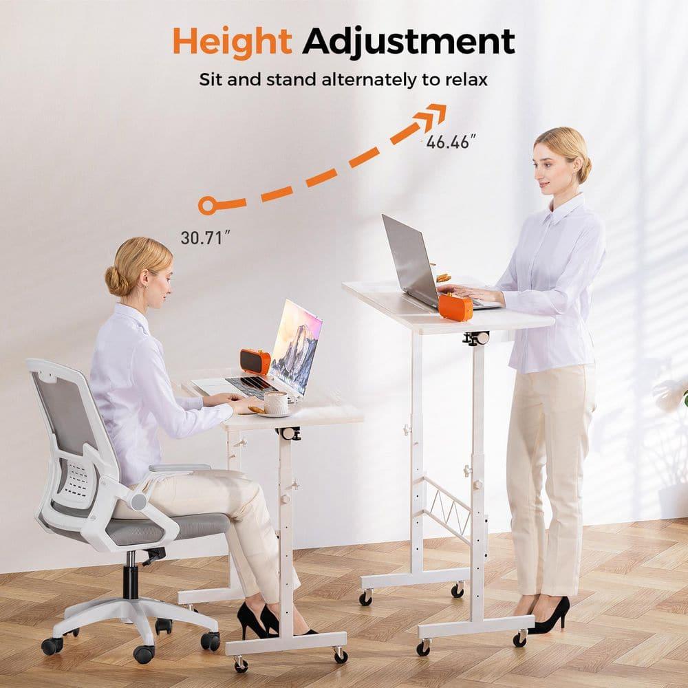COMHOMA 32'' Small Desk, Study Writing Table for Small Space, Save Space Office Desk with Metal Legs, White