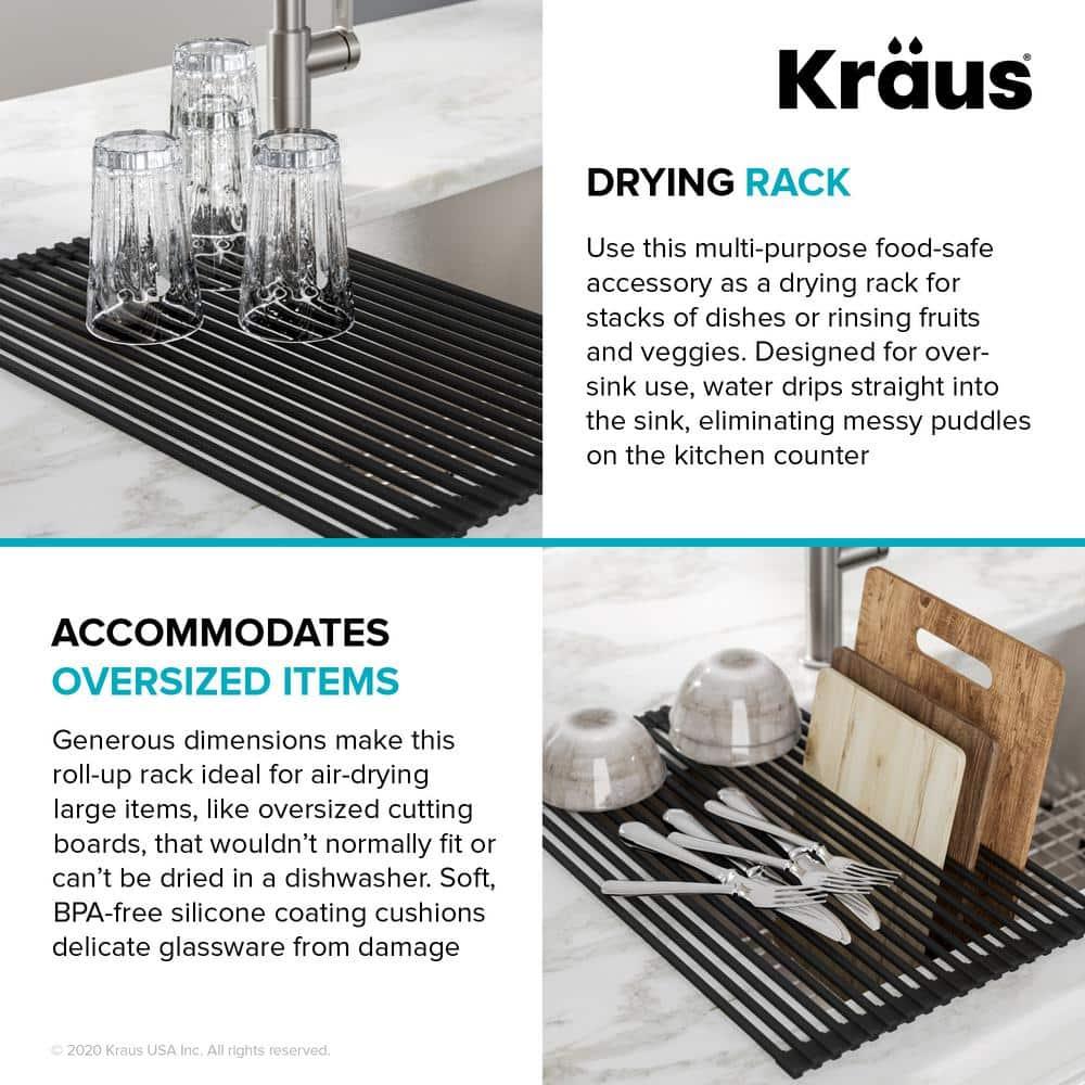 Kraus KRAUS Roll Up Dish Drying Rack With Self-Draining Silicone Dish Drying Mat And Silicone Soap Dish Holder, KDM-KRM-10DG