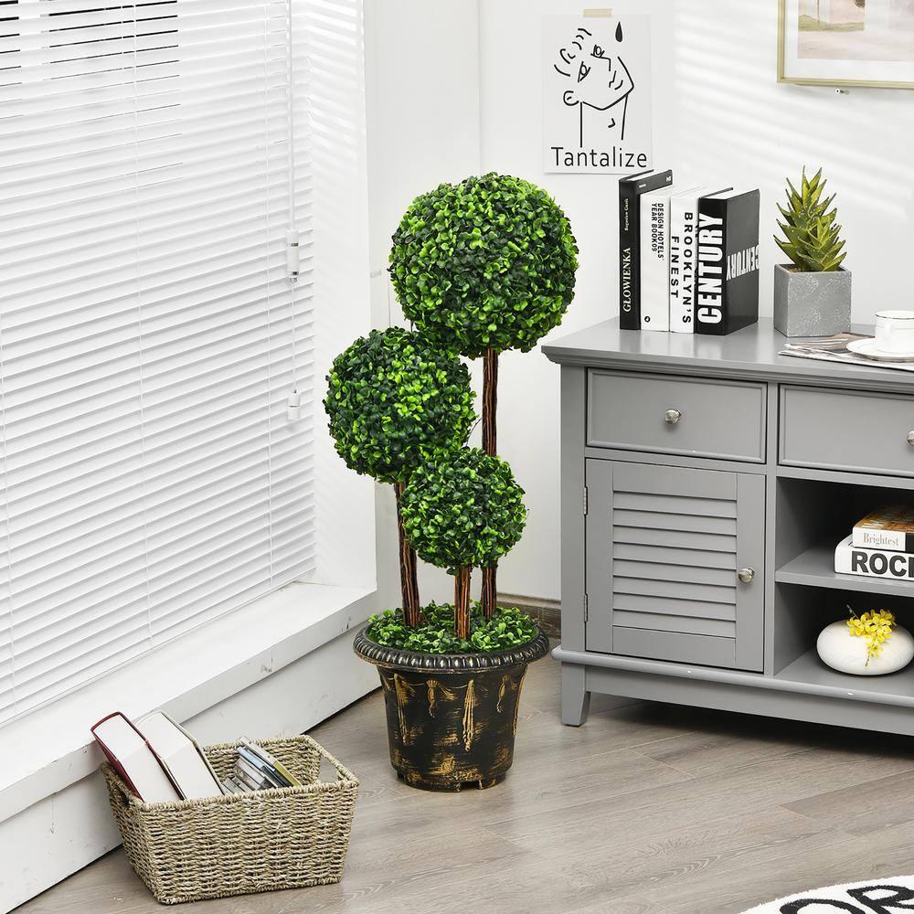 Costway 36'' Artificial Topiary Triple Ball Tree Indoor Outdoor UV Resistant