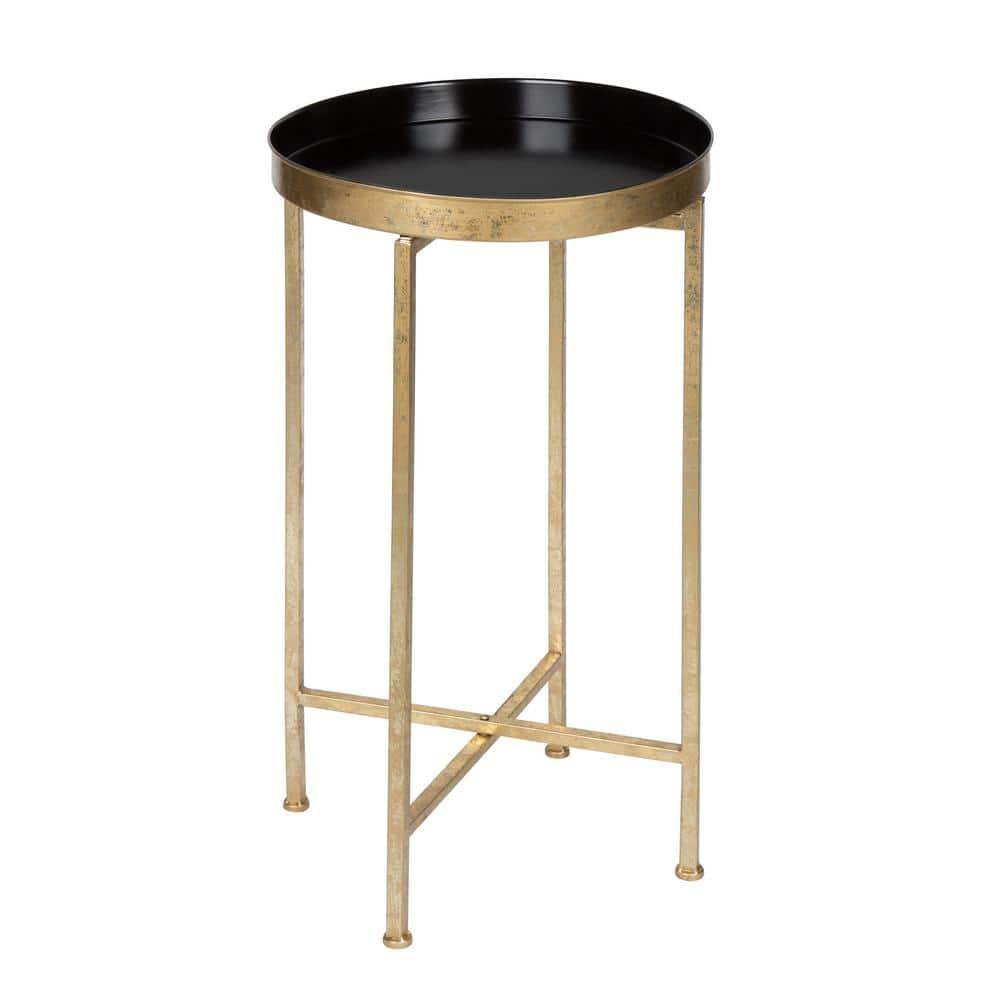 Kate and Laurel Celia Round Metal Tea Table, 14x14x25.75, Gold and Black