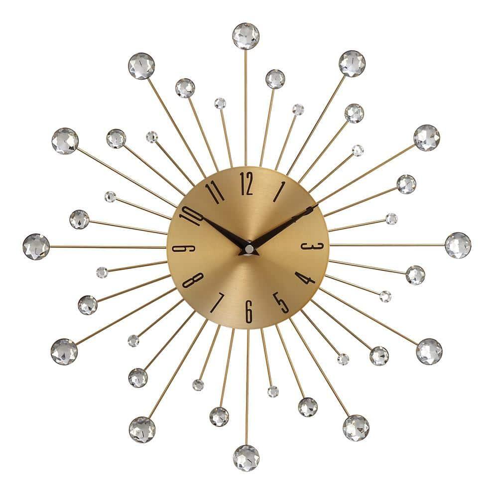 DecMode Gold Metal Glam Wall Clock, 15”L x 0.5”W x 15”H, Features Starburst Design