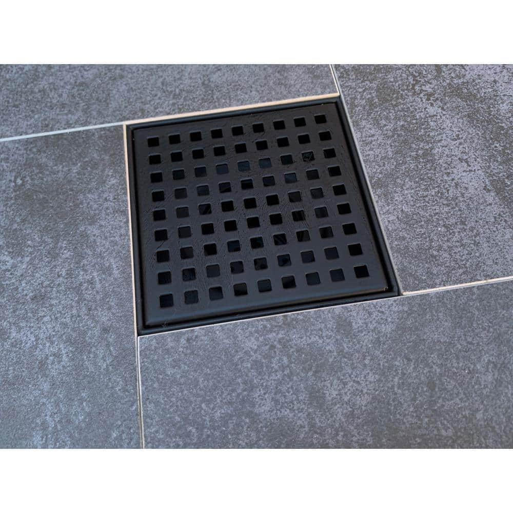 Matte Black Stainless Steel Square Shower Drain with Strainer