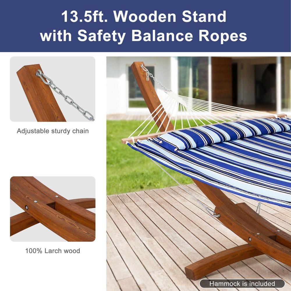 Sunnydaze Quilted Double Fabric 2-Person Hammock with Curved Arc Wood Stand - 400 lb Weight Capacity/13' Stand - Catalina Beach