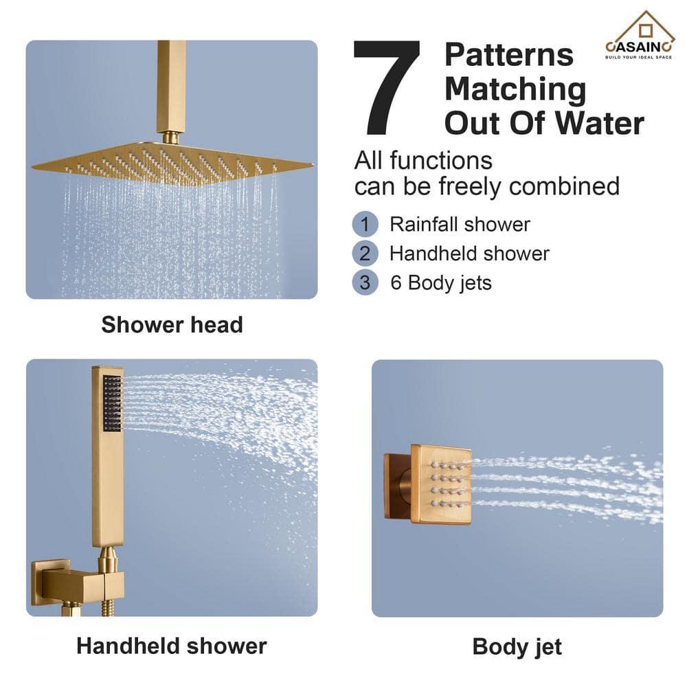 mondawe WF6310-12BG Herathena 3 Functions Ceiling Mounted Luxury Shower System with 6 Body Jets (Rough-in Valve Included)