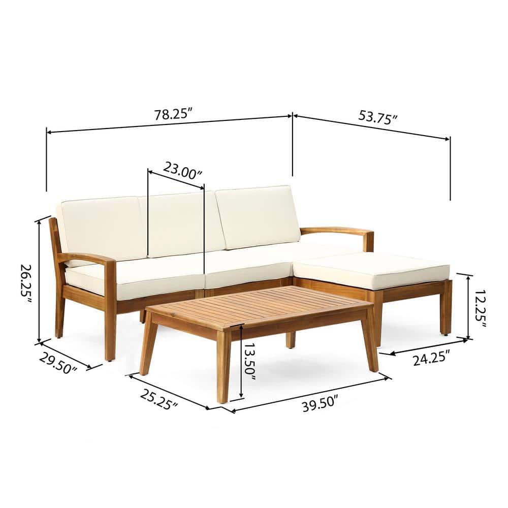 Large Modern L-Shape Wood Sofa - Premium Outdoor Sectional with Beige Cushions