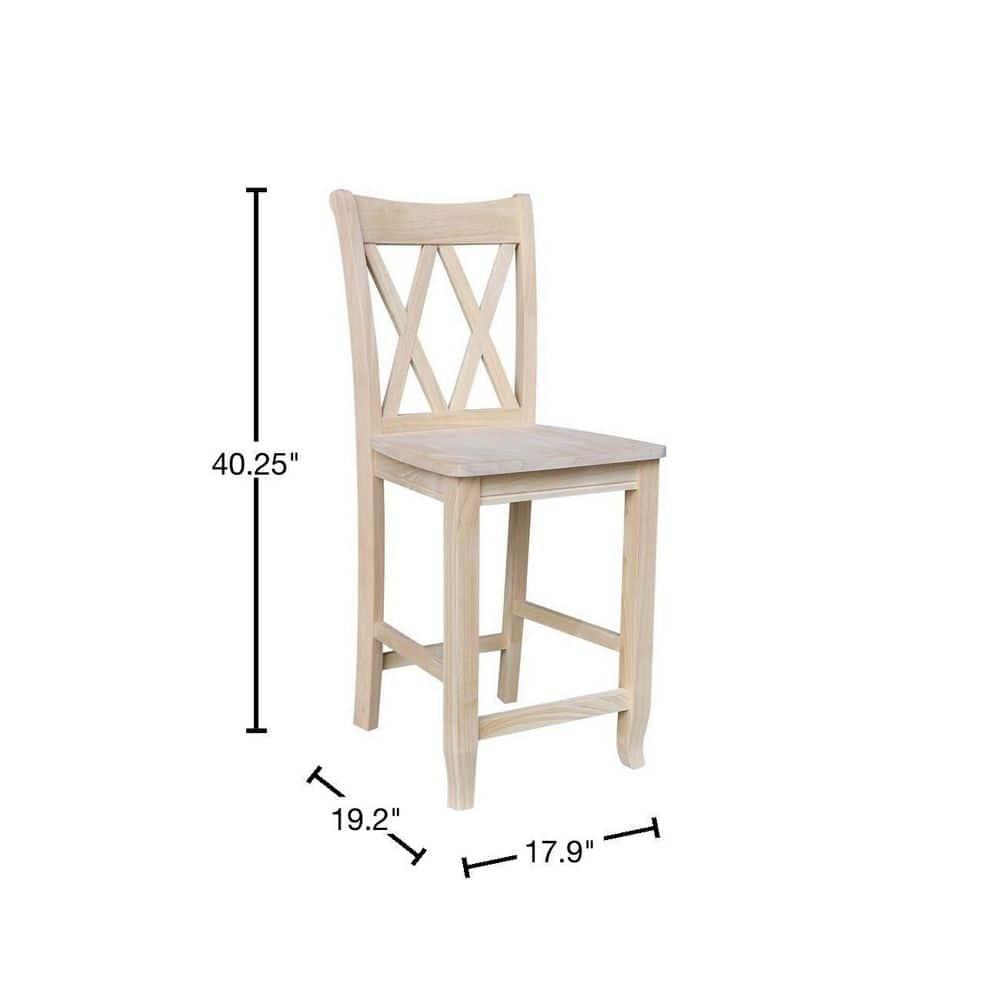 International Concepts 24" Double X Back Counter Height Barstool Unfinished: Solid Wood, Kitchen Island Seating