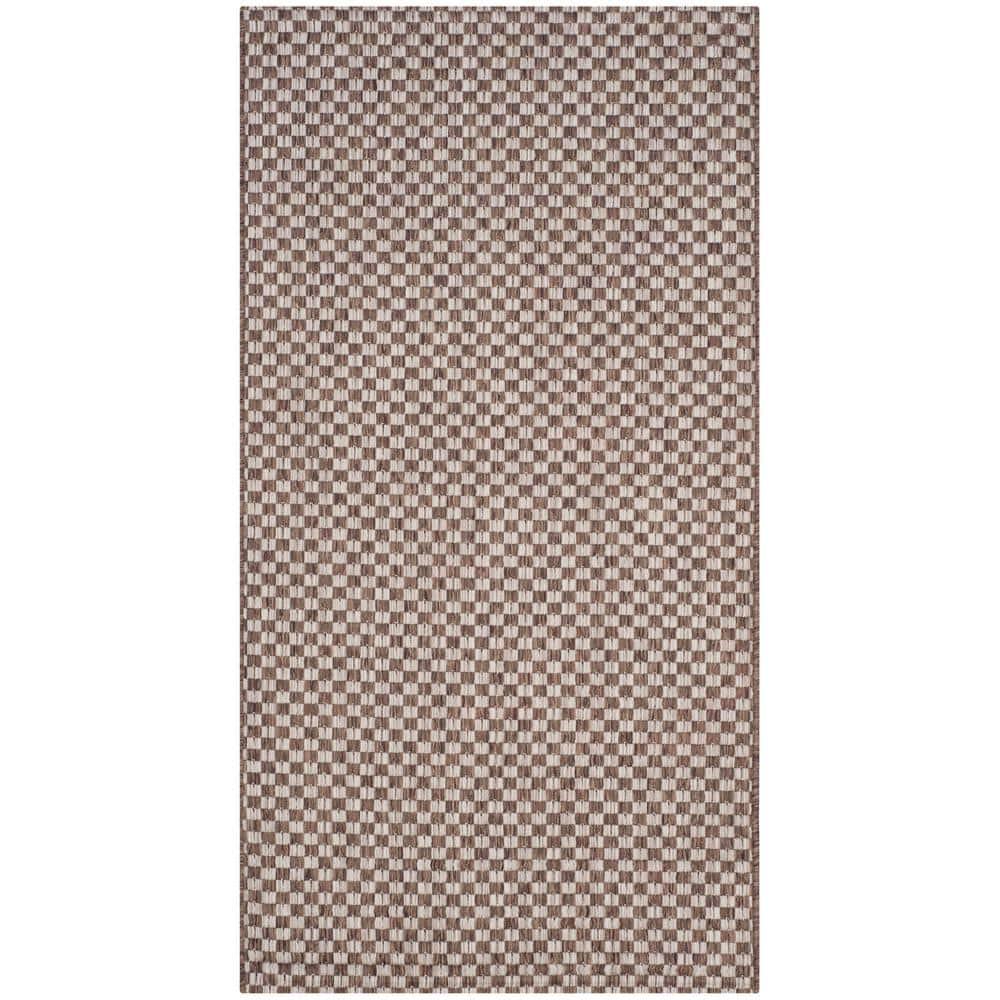 SAFAVIEH Courtyard Blair Checkered Indoor/Outdoor Area Rug, Light Brown/Light Grey, 2' x 3'7"