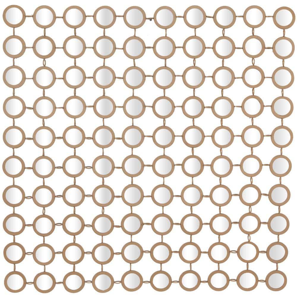 DecMode 40" x 40" Gold Geometric Wall Mirror with Grid Pattern