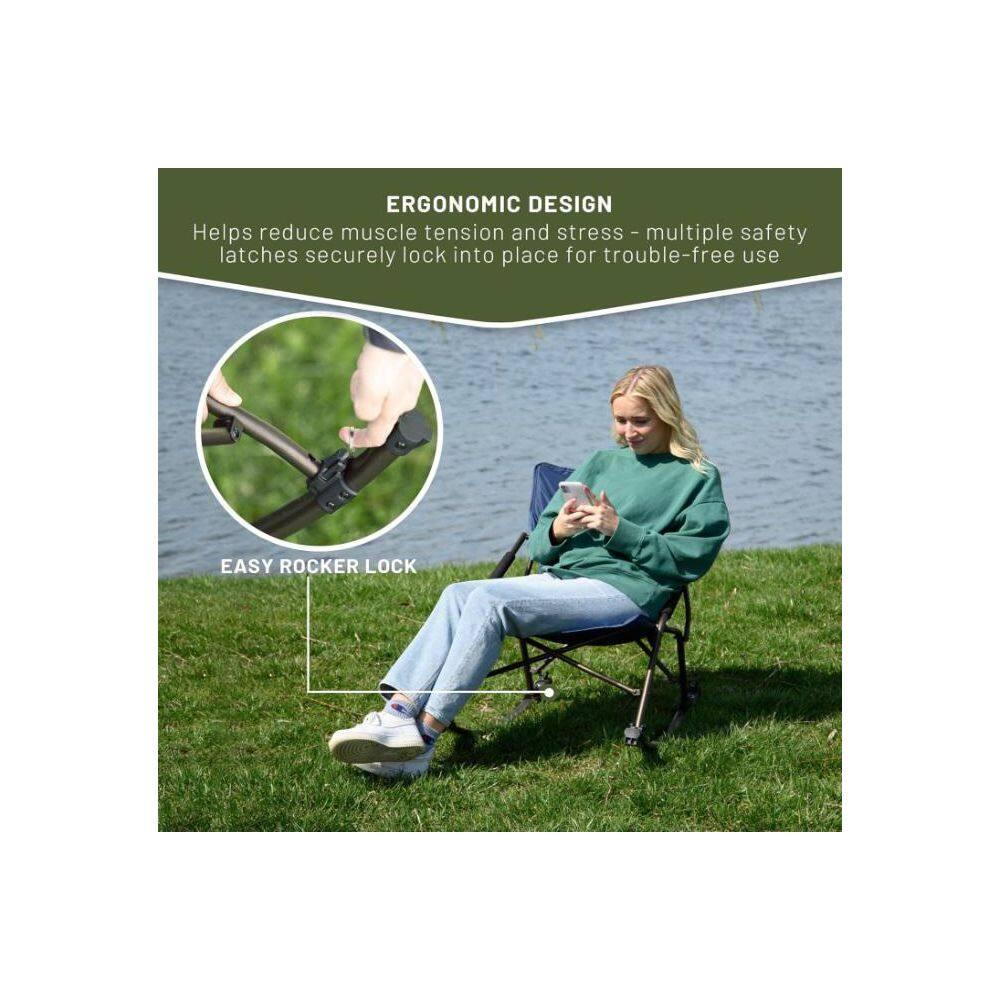 Folding Rocking Camping Chair with Hard Armrests, Portable Outdoor Rocker for Patio, Garden, Lawn, Supports up to 250 lbs, Blue