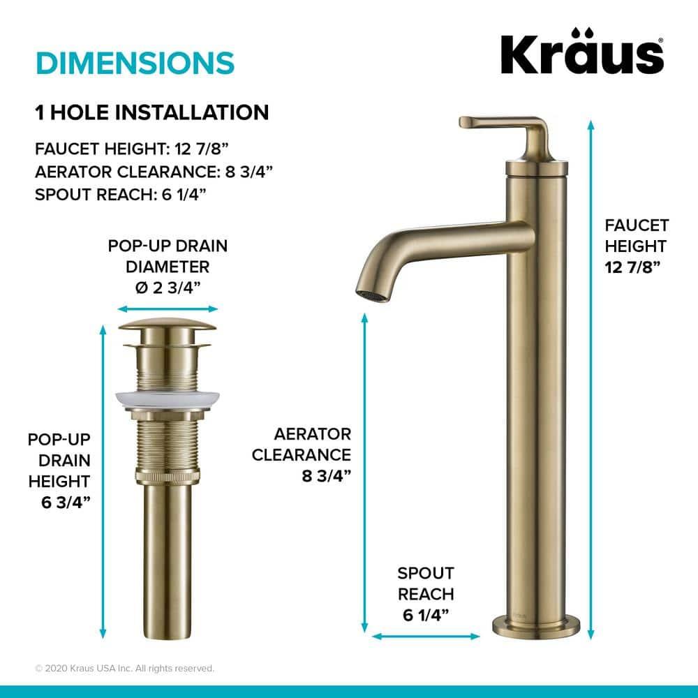 Ramus Single Handle Vessel Sink Bathroom Faucet with Drain Assembly