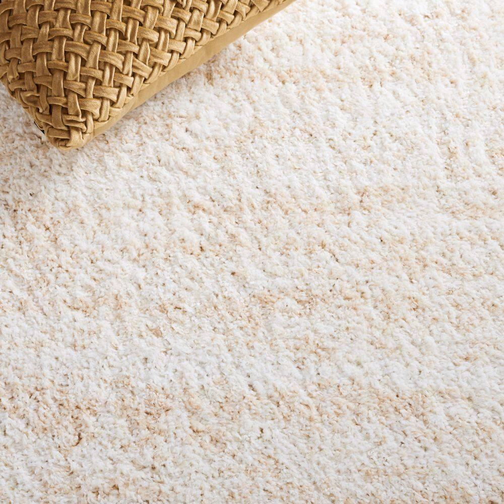 SAFAVIEH Berber Torvald Abstract Polyester Shag Area Rug, Ivory/Beige, 4'5" x 4'5" Round