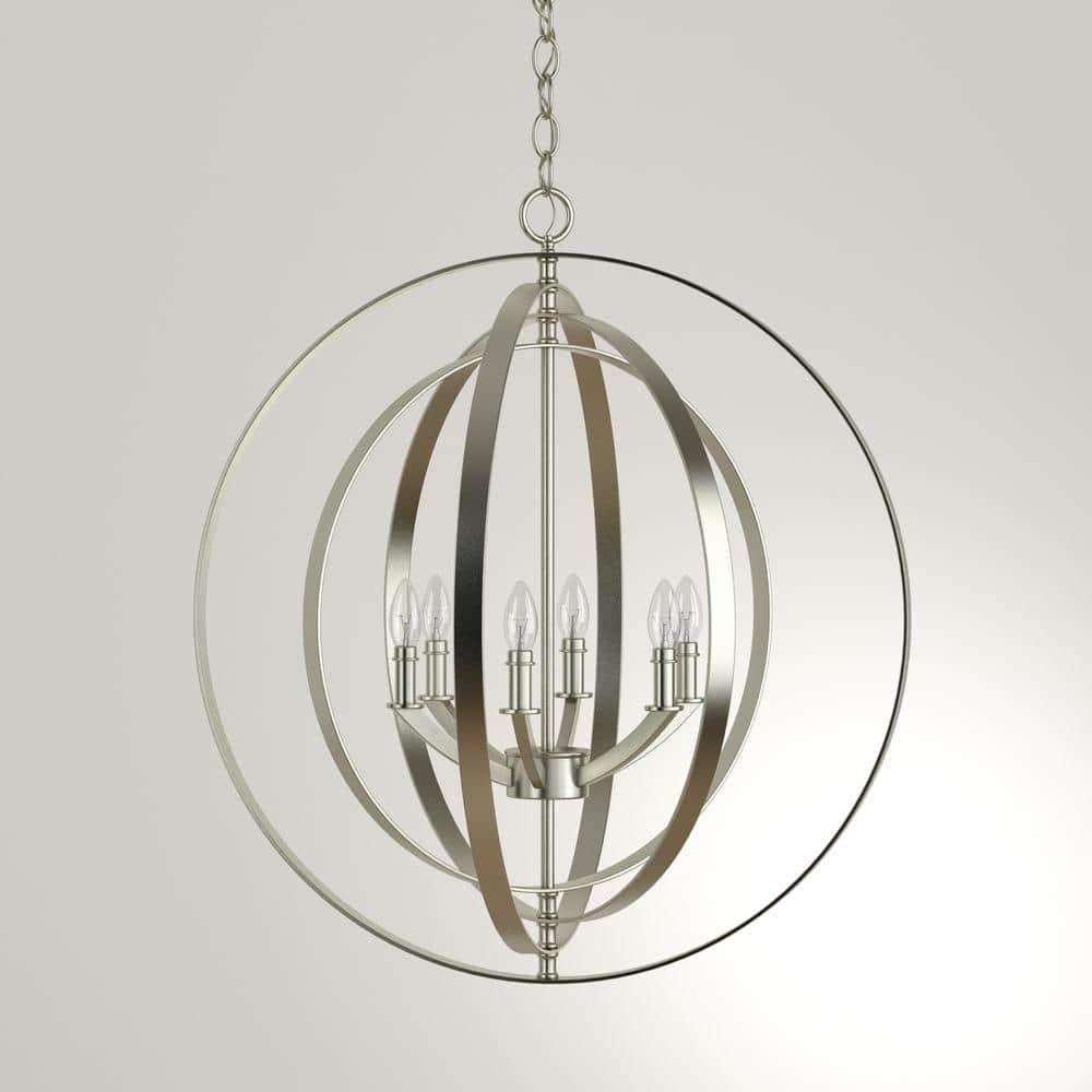 Progress Lighting Equinox 6-Light Chandelier Pendant, Steel, Burnished Silver, No Shade