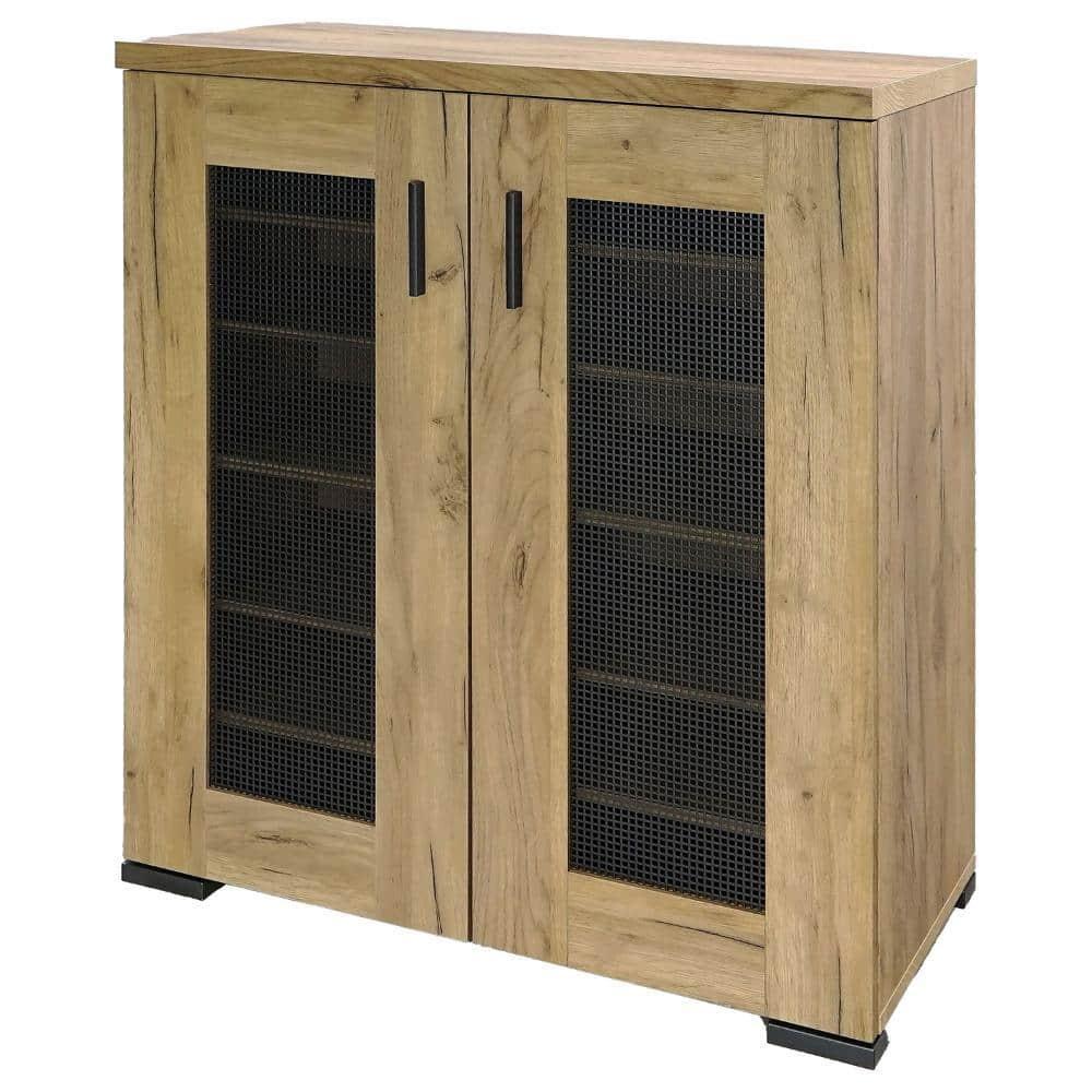 38 in. Accent Cabinet Chest with 5 Adjustable Shelf Units, Golden Oak Brown