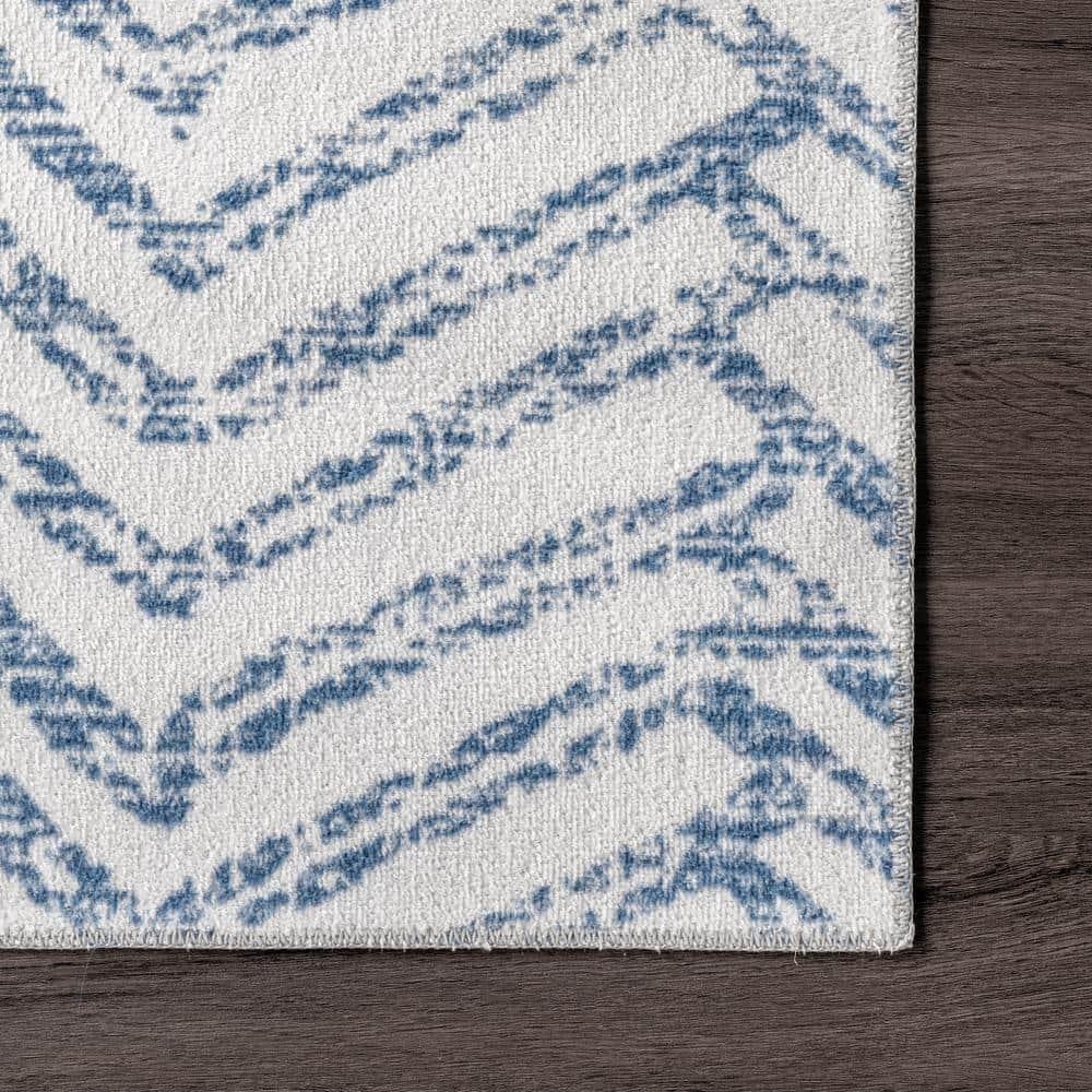 Nuloom Rosanne Herringbone 3x5 Machine Washable Accent Indoor Area Rug for Living Room Bedroom Dining Room Entryway Kitchen, Blue/Ivory