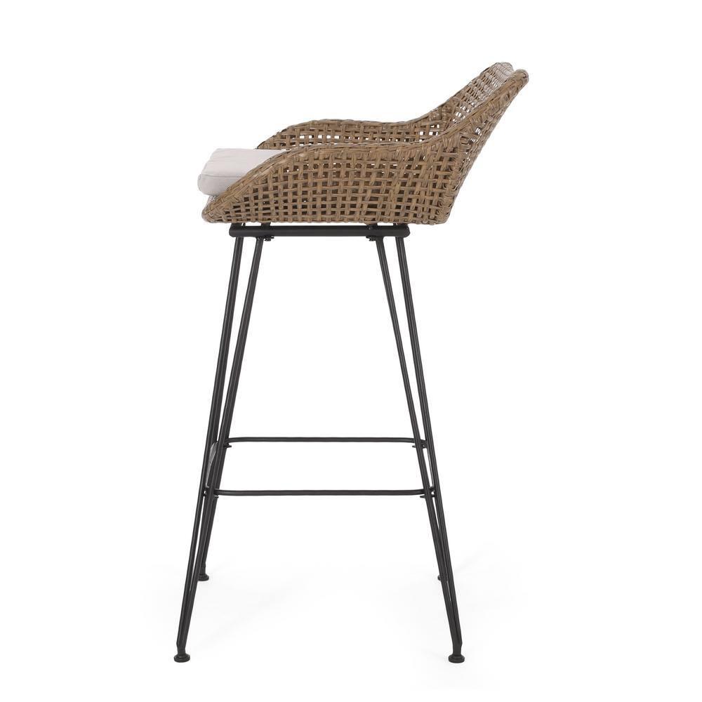 Gewnee Outdoor Wicker and Iron Low Back Barstools