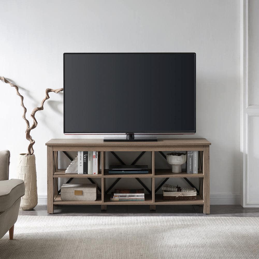 Evelyn&Zoe Sawyer Rectangular TV Stand for TV's up to 65" in Antiqued Gray Oak