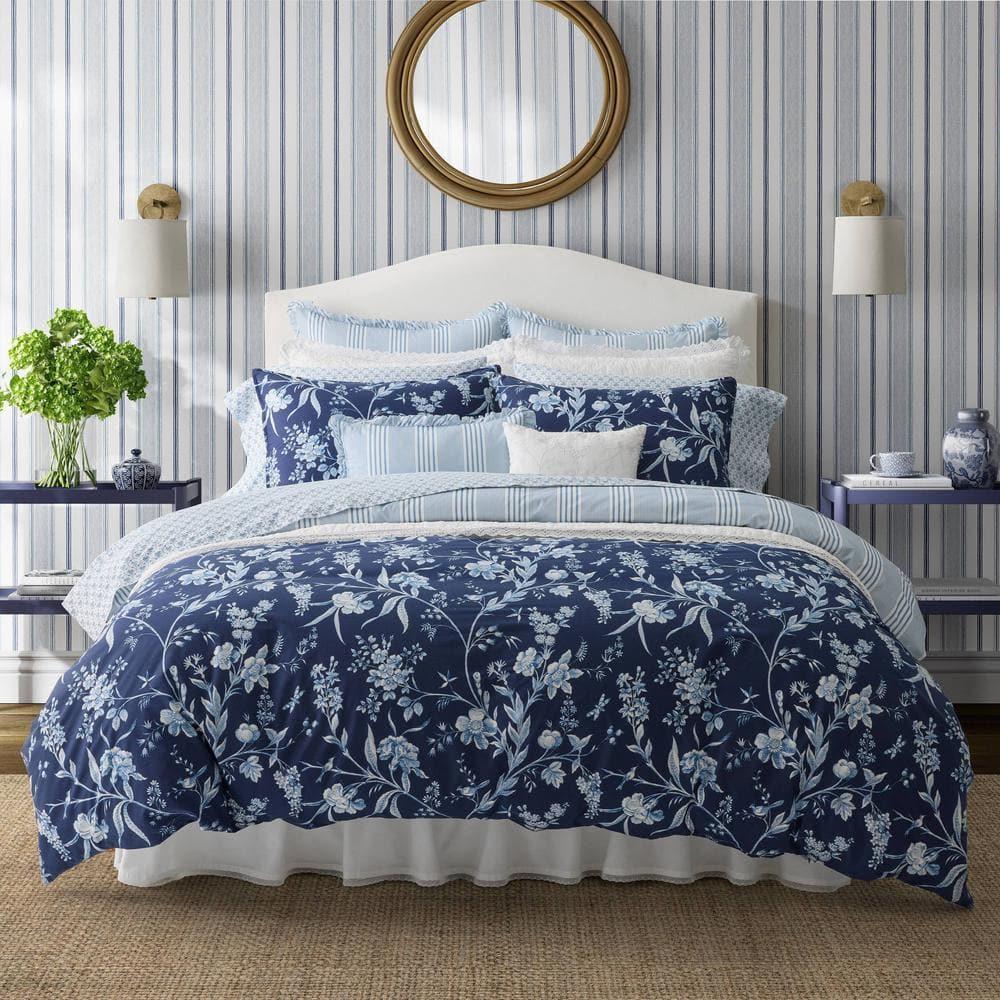 Laura Ashley Laura Ashley Cotton Branch Toile Blue Cotton Comforter Bonus Set