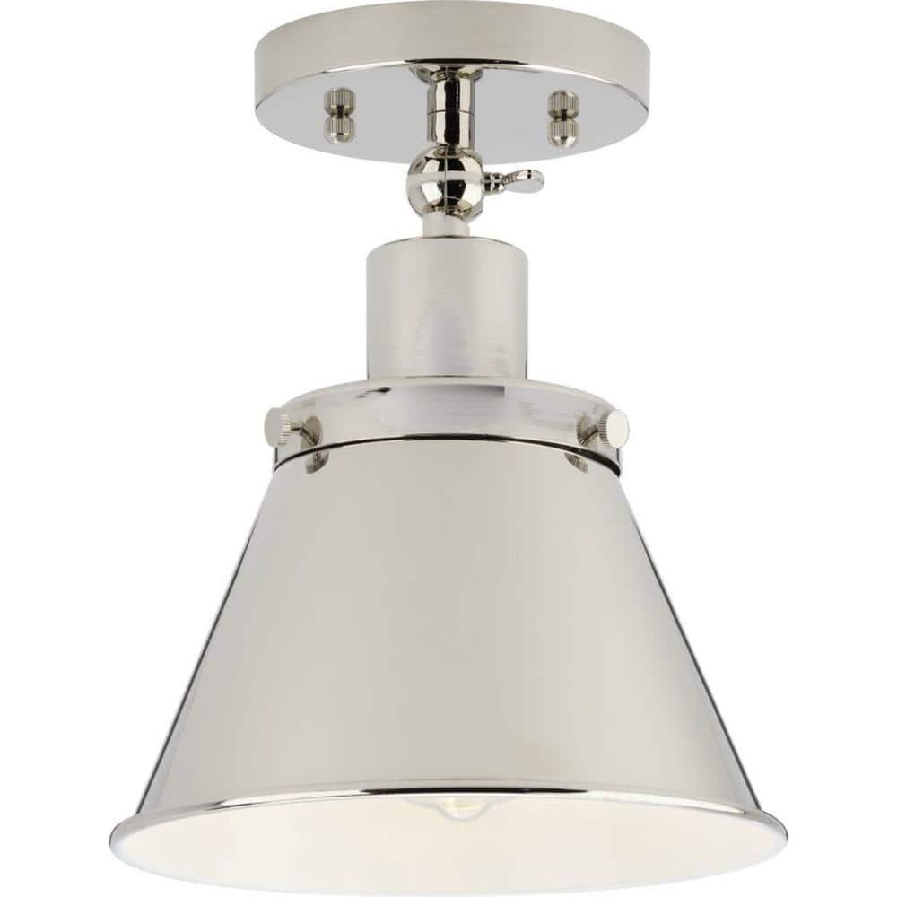 Progress Lighting Hinton 1-Light Semi-Flush Mount Ceiling Light, Polished Nickel, Metal Shade