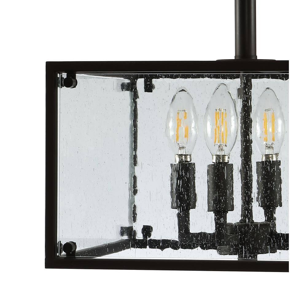 Paysan 13" 4-Light Iron/Seeded Glass Rustic Farmhouse LED Flush Mount, Oil Rubbed Bronze