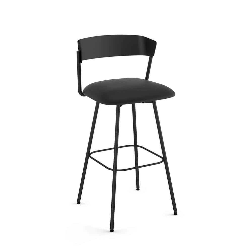 Amisco Ludwig 26 In. Swivel Counter Stool - Black Faux Leather / Black Metal
