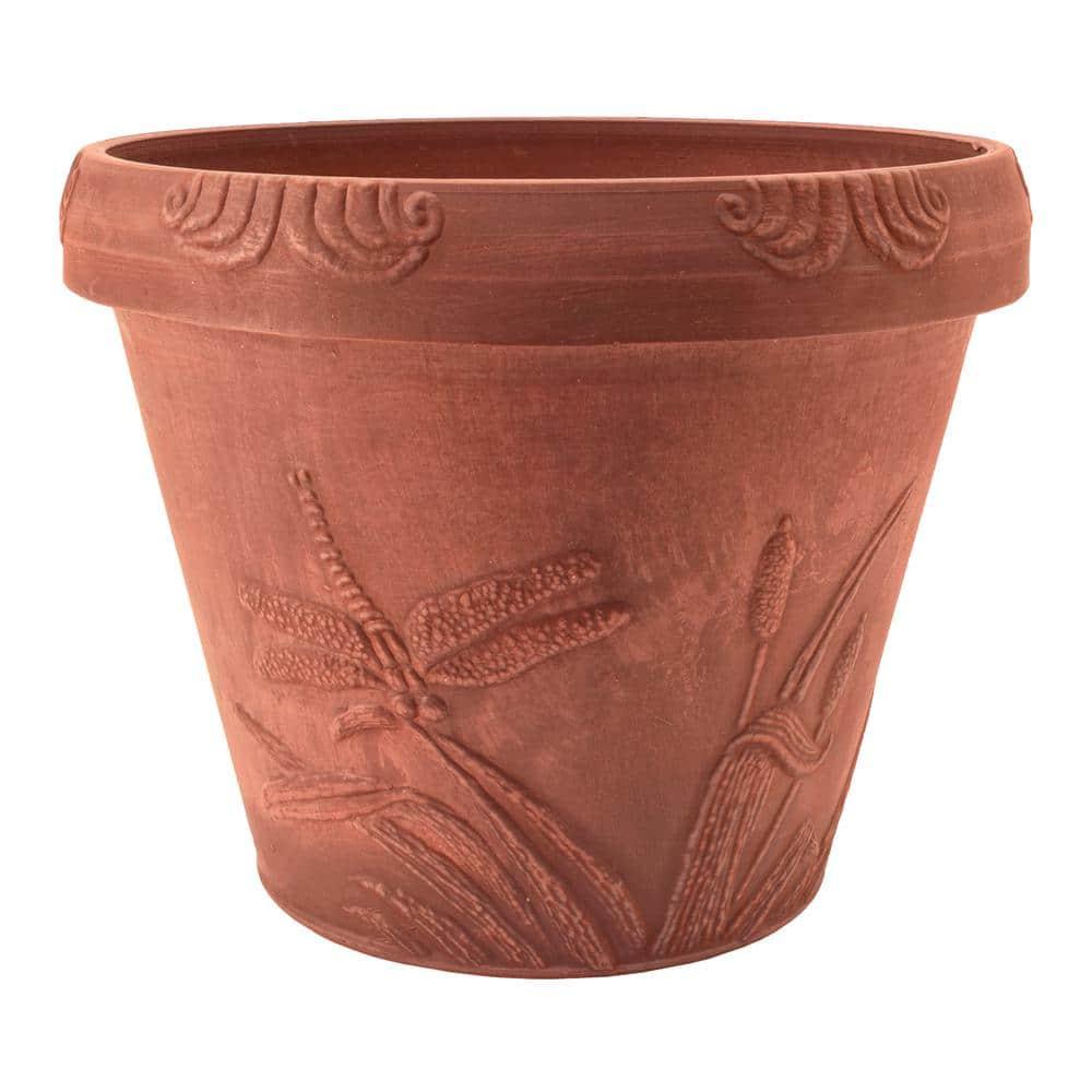 PSW Pot Collection Dragonfly Planter Pot for Indoor and Outdoor Plants and Gardens, 12.5' by 10, Terra Cotta Color