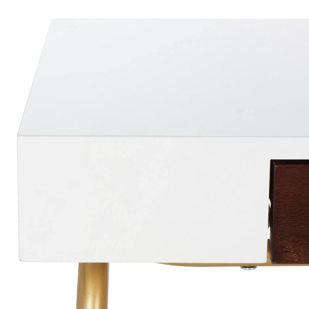 SAFAVIEH Nola Wood 1-Drawer Writing Desk, White/Brown/Gold