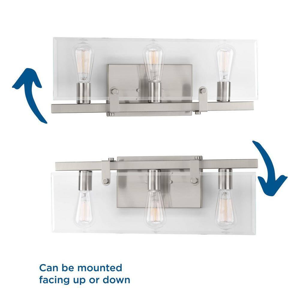 Progress Lighting Glayse 3-Light Bath Vanity, Brushed Nickel, Glass Shade