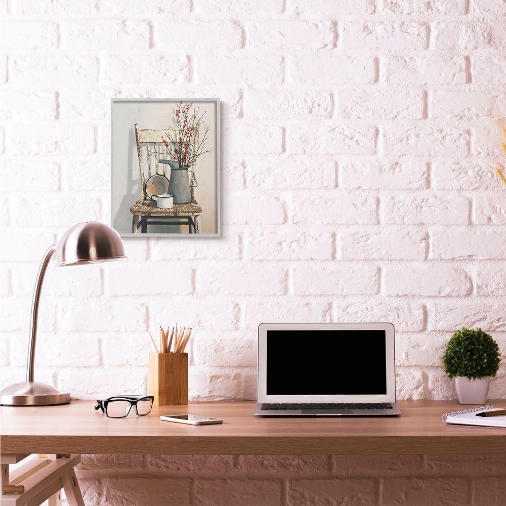 Stupell Industries Vintage Rustic Things Neutral Painting Gray Floater Framed Canvas Wall Art, 16 x 20