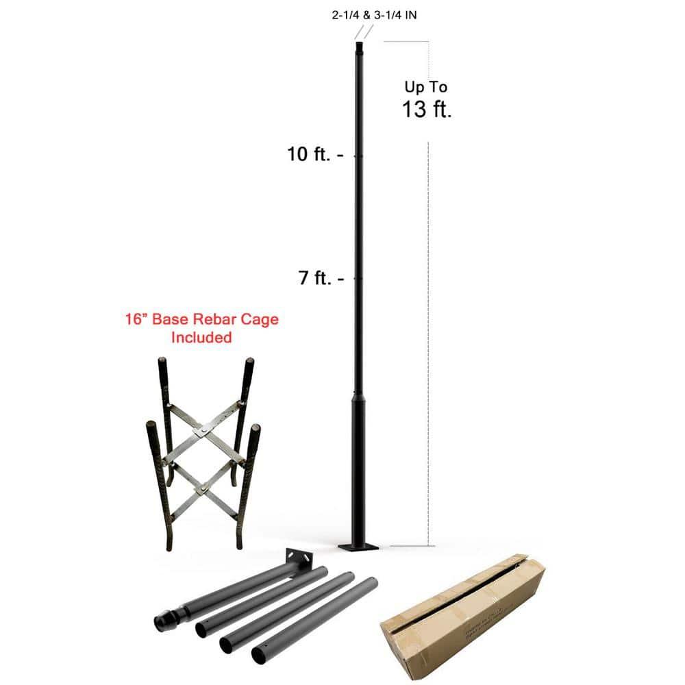 2.5 in - 3 in. up to 13 ft. Black Outdoor Universal Metal Light Post Pole w/ Metal Rebar Cage