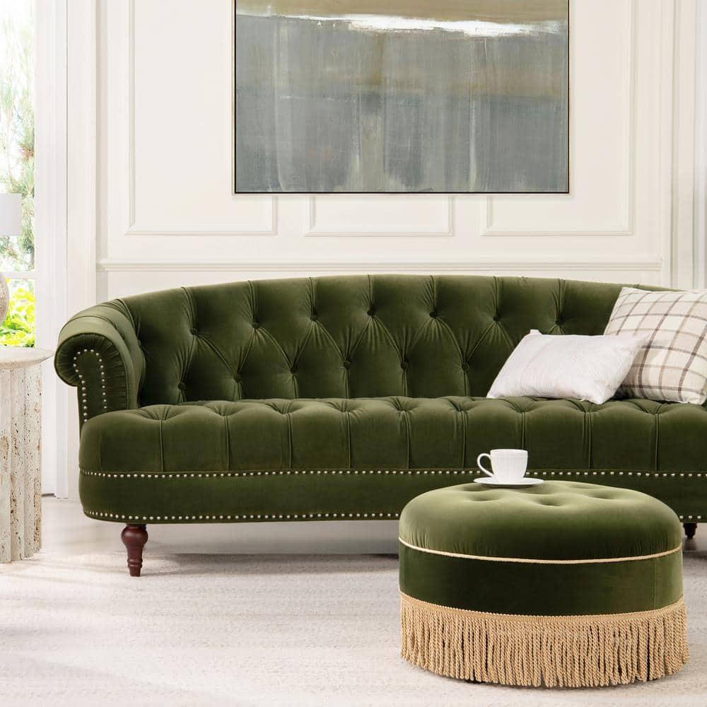 Jennifer Taylor Home La Rosa 84" Victorian Chesterfield Living Room Tufted Sofa Couch, Olive Green