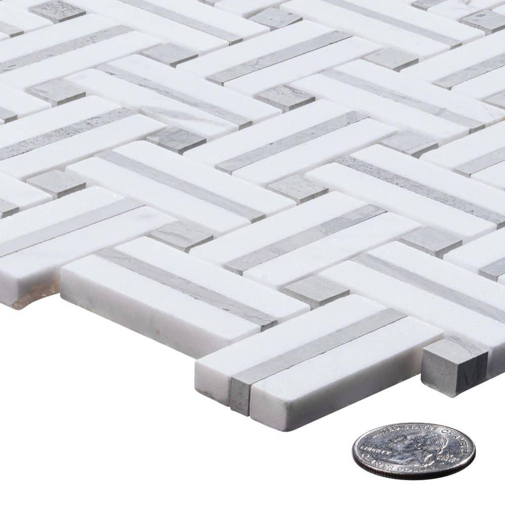 SAMPLE-Fabrique Muslin Grey 12" x 12" Stone Subway Basketweave Mosaic Tile