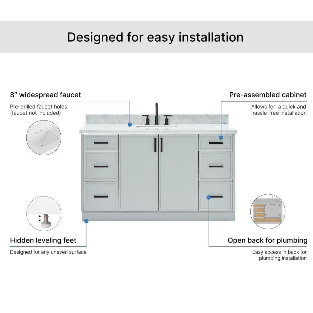 ARIEL Kelly 61 Single Sink Bathroom Vanity with Italian Carrara Marble Top