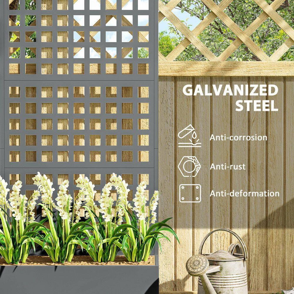 Outsunny Galvanized Raised Garden Bed with Trellis and Drainage Holes for Climbing Plants, Vegetable, Vines, 35" x 16" x 70", Gray
