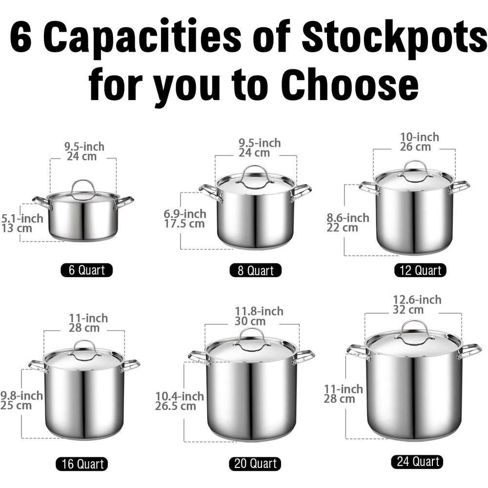 Cooks Standard 18/10 Stainless Steel Stockpot 20-Quart, Classic Deep Cooking Pot Canning Cookware with Stainless Steel Lid, Silver