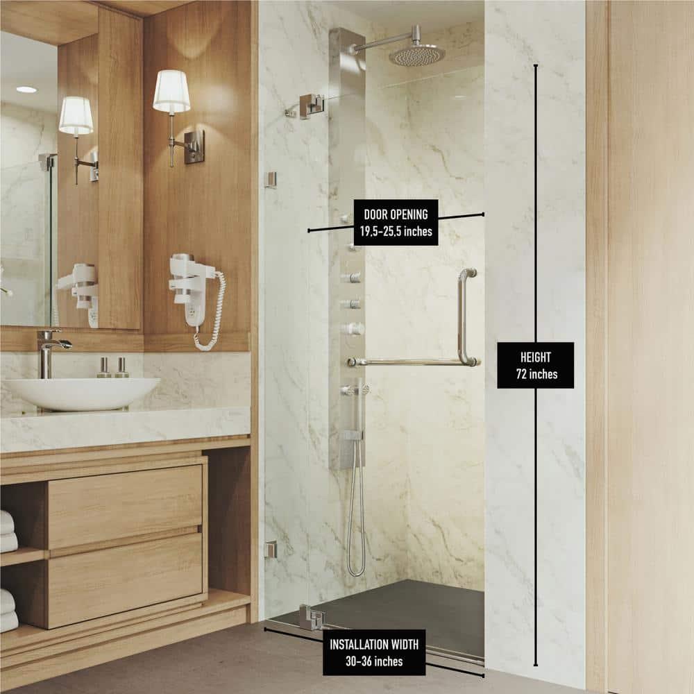 Pirouette 30-36" W x 72" H Pivot Frameless Shower Door with 3/8" Clear Glass