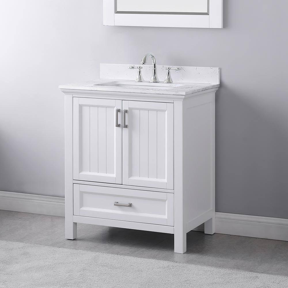 Isla 30" Single Bathroom Vanity Set in White and Carrara White Marble Countertop without Mirror